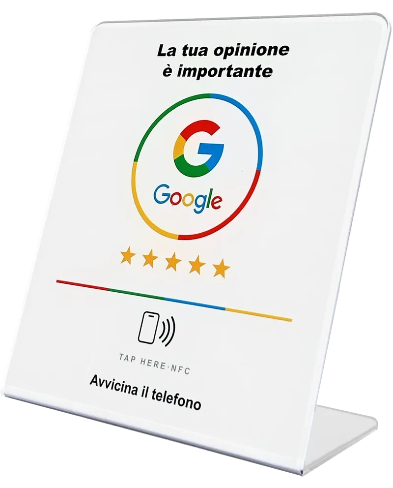 Totem NFC bianco per recensioni Google